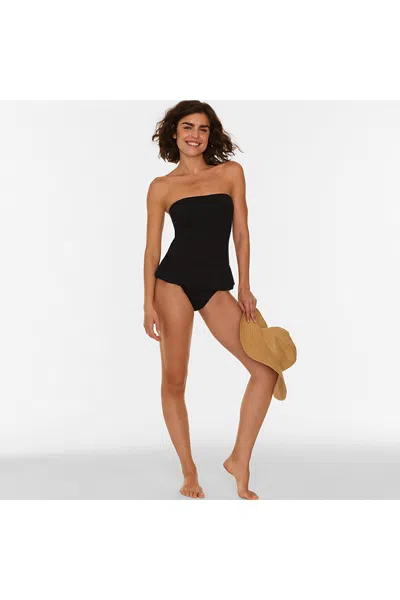 Lands' End Women's Sculpting Suit Ruffle Bandeau One Piece Swimsuit In Black