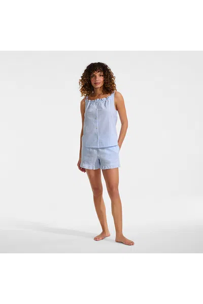 Lands' End Women's Seersucker 2 Piece Pajama Set - Tank And Shorts In Blue