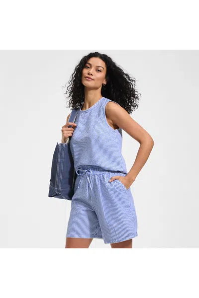 Lands' End Women's Seersucker High Rise Pull On 7" Shorts In Blue