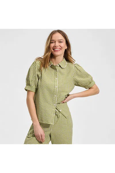 Lands' End Women's Seersucker Peter Pan Collar Shirt In Green