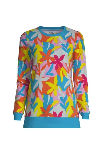 Lands' End Women's Serious Sweats Crewneck Long Sleeve Sweatshirt Tunic In Multi