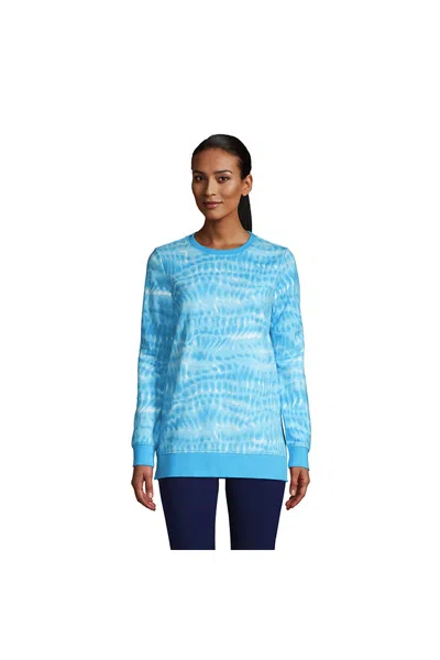 Lands' End Women's Serious Sweats Crewneck Long Sleeve Sweatshirt Tunic In Blue