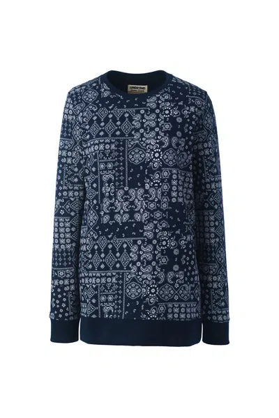 Lands' End Women's Serious Sweats Crewneck Long Sleeve Sweatshirt Tunic In Blue