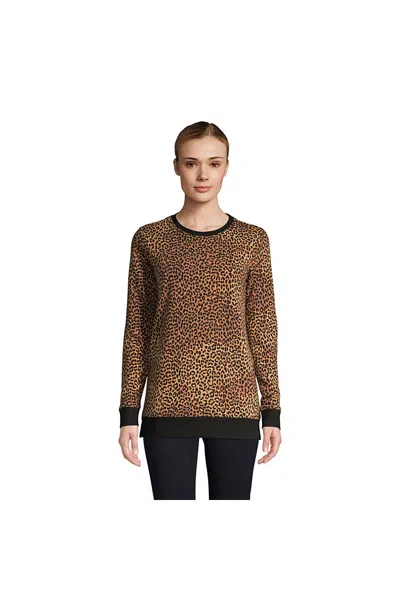 Lands' End Women's Serious Sweats Crewneck Long Sleeve Sweatshirt Tunic In Animal Print