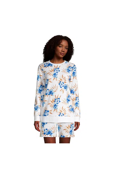 Lands' End Women's Serious Sweats Crewneck Long Sleeve Sweatshirt Tunic In White