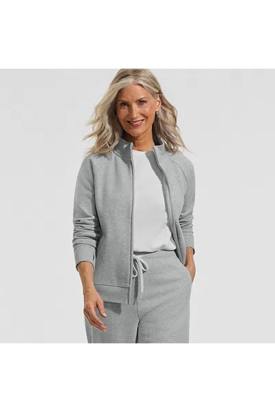 Lands' End Women's Serious Sweats Full Zip Mock Neck Sweatshirt In Gray
