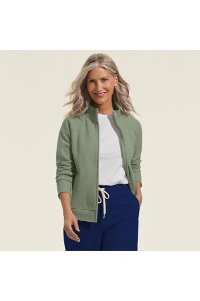 Lands' End Women's Serious Sweats Full Zip Mock Neck Sweatshirt In Green