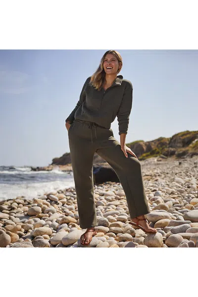 Lands' End Women's Serious Sweats High Rise Relaxed Straight Leg Pants - Set Bottom In Green