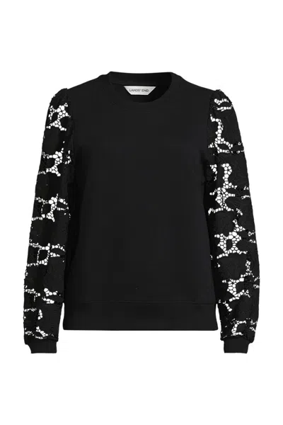 Lands' End Women's Serious Sweats Lace Sleeve Sweatshirt In Multi