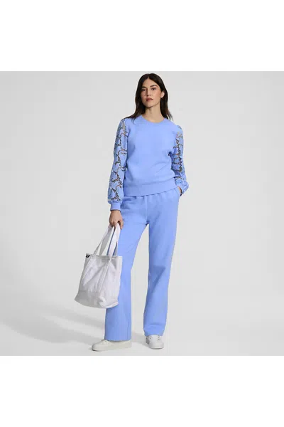 Lands' End Women's Serious Sweats Lace Sleeve Sweatshirt In Blue