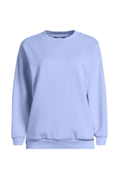Lands' End Women's Serious Sweats Oversized Long Sleeve Crew Neck Sweatshirt - Set Top In Blue