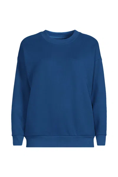 Lands' End Women's Serious Sweats Oversized Long Sleeve Crew Neck Sweatshirt - Set Top In Blue