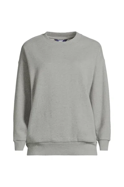 Lands' End Women's Serious Sweats Oversized Long Sleeve Crew Neck Sweatshirt - Set Top In Gray