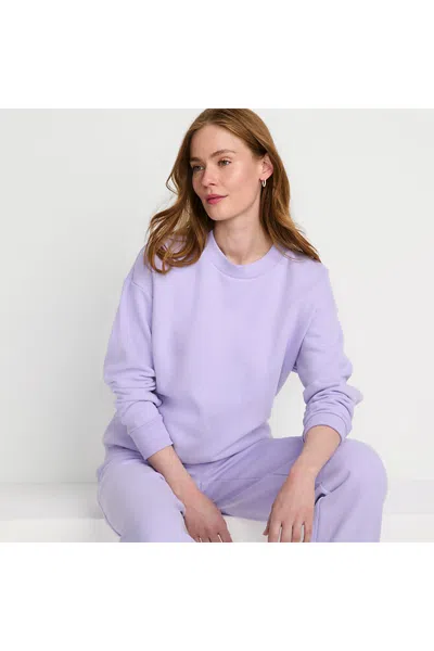Lands' End Women's Serious Sweats Oversized Long Sleeve Crew Neck Sweatshirt - Set Top In Purple