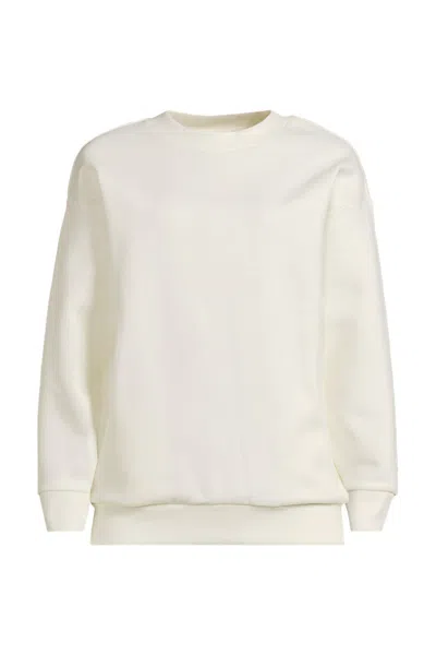 Lands' End Women's Serious Sweats Oversized Long Sleeve Crew Neck Sweatshirt - Set Top In White