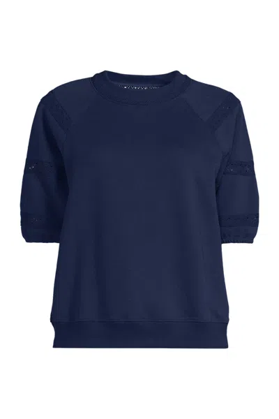 Lands' End Women's Serious Sweats Puff Lace Sleeve Sweatshirt In Blue