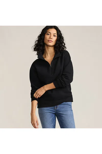 Lands' End Women's Serious Sweats Relaxed Quarter Zip Pullover Sweatshirt In Black