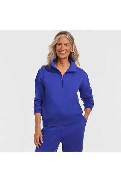 Lands' End Serious Sweats Relaxed Quarter Zip Pullover Sweatshirt In Blue