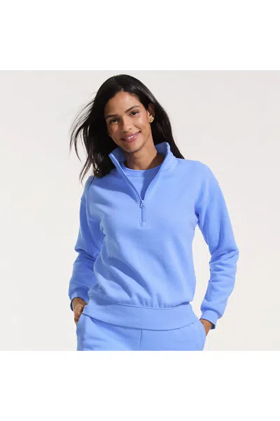 Lands' End Women's Serious Sweats Relaxed Quarter Zip Pullover Sweatshirt In Blue