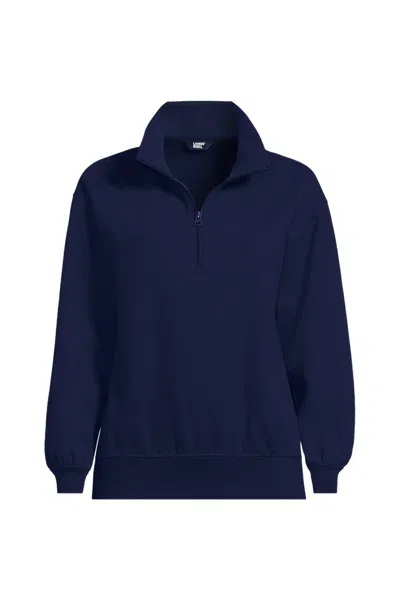 Lands' End Women's Serious Sweats Relaxed Quarter Zip Pullover Sweatshirt In Blue