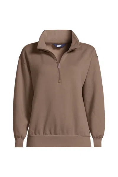 Lands' End Women's Serious Sweats Relaxed Quarter Zip Pullover Sweatshirt In Brown