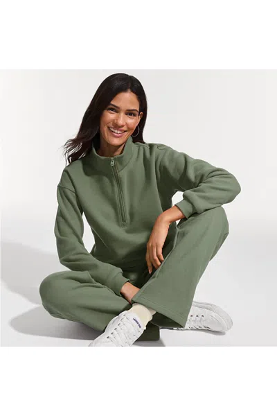 Lands' End Women's Serious Sweats Relaxed Quarter Zip Pullover Sweatshirt In Green