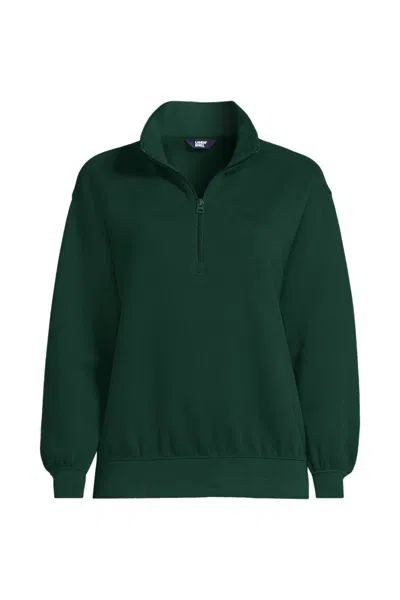 Lands' End Women's Serious Sweats Relaxed Quarter Zip Pullover Sweatshirt In Green