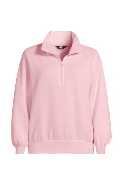 Lands' End Women's Serious Sweats Relaxed Quarter Zip Pullover Sweatshirt In Pink
