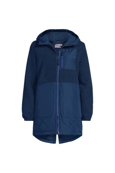 Lands' End Women's Sherpa Fleece Quilted Mixed Media Parka In Blue