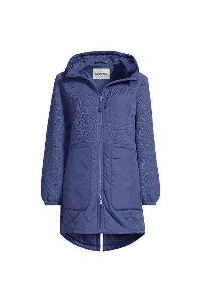 Lands' End Women's Sherpa Fleece Quilted Mixed Media Parka In Blue