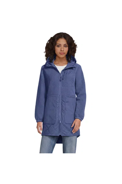 Lands' End Women's Sherpa Fleece Quilted Mixed Media Parka In Blue