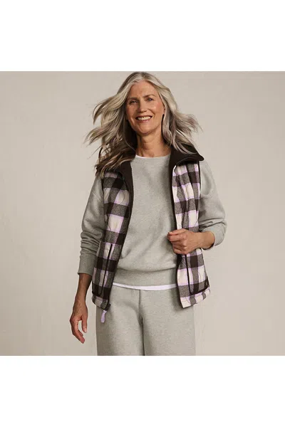 Lands' End Women's Sherpa Fleece Reversible Mixed Media Vest In Brown