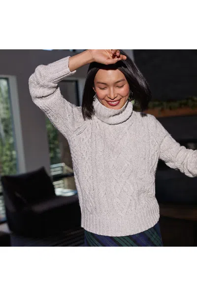 Lands' End Women's Shine Boucle Cable Turtleneck Sweater In Gray