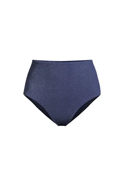 Lands' End Women's Shine High Waisted Bikini Bottoms In Blue