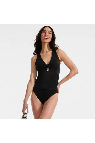 Lands' End Women's Shine Ribbed Tankini Top And High Waisted Bottom Swimsuit Set In Black