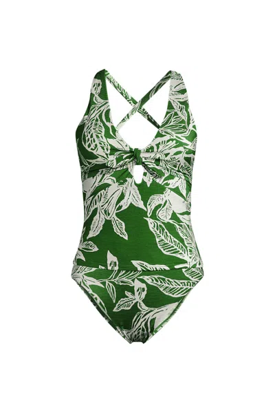Lands' End Women's Shine Ribbed Tankini Top And High Waisted Bottom Swimsuit Set In Green