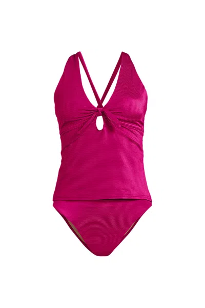 Lands' End Women's Shine Ribbed Tankini Top And High Waisted Bottom Swimsuit Set In Pink