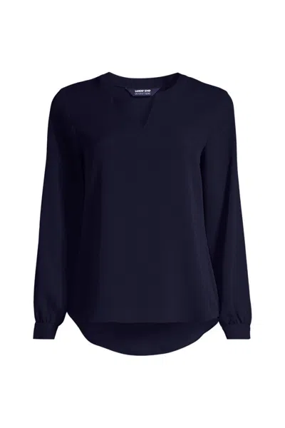 Lands' End Women's Shirred Long Sleeve Split Neck Blouse In Multi