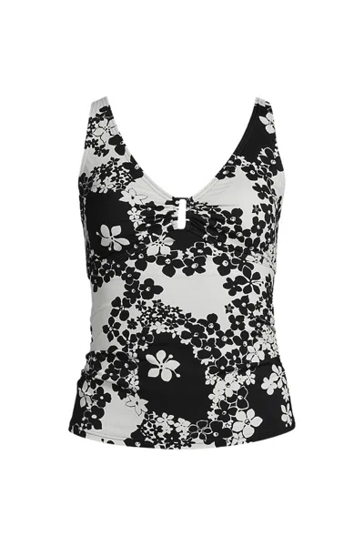 Lands' End Women's Shirred V-neck Tankini Swimsuit Top In Multi