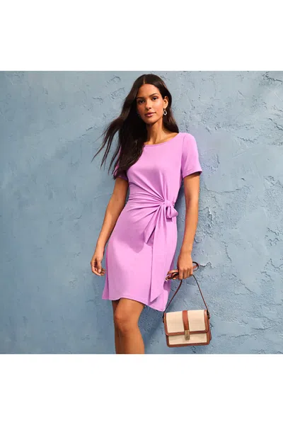 Lands' End Women's Short Sleeve Cotton Modal Wrap Above The Knee Dress In Purple