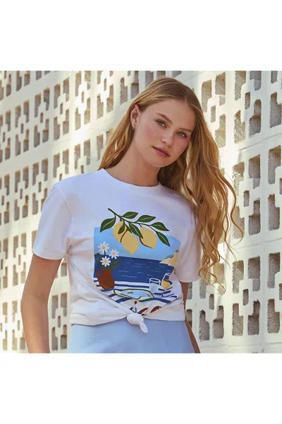 Lands' End Women's Short Sleeve Crew Neck Graphic T-shirt In White
