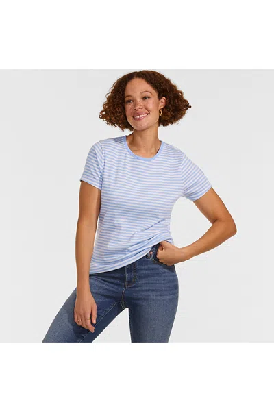 Lands' End Women's Short Sleeve Crew Neck Micro Rib Mini Tee In Blue