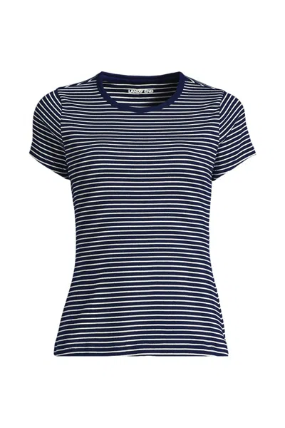 Lands' End Women's Short Sleeve Crew Neck Micro Rib Mini Tee In Blue