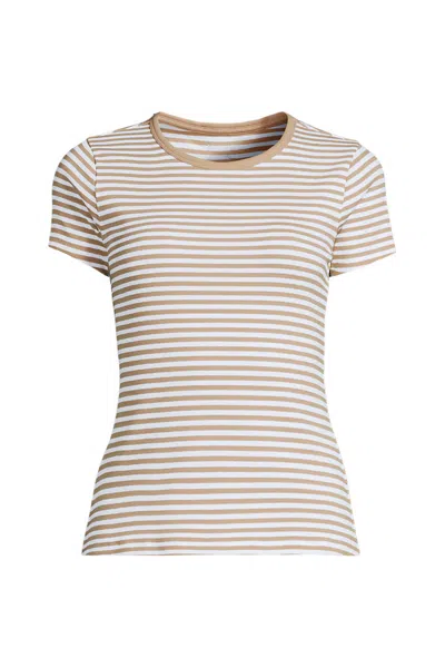 Lands' End Women's Short Sleeve Crew Neck Micro Rib Mini Tee In Brown