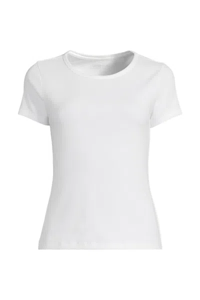 Lands' End Women's Short Sleeve Crew Neck Micro Rib Mini Tee In White