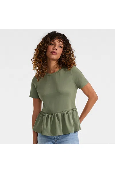 Lands' End Short Sleeve Lightweight Jersey Crew Neck Peplum Tee In Green