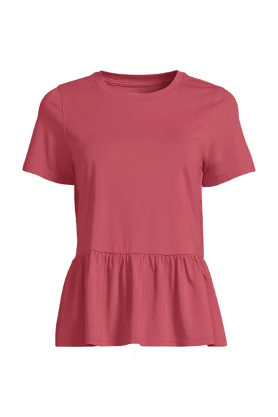 Lands' End Short Sleeve Lightweight Jersey Crew Neck Peplum Tee In Pink