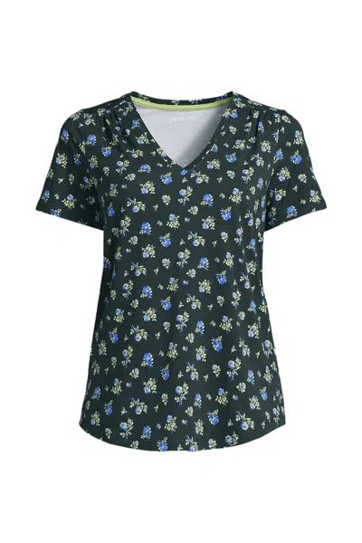 Lands' End Women's Short Sleeve Lightweight Jersey Gathered Shoulder T-shirt In Green