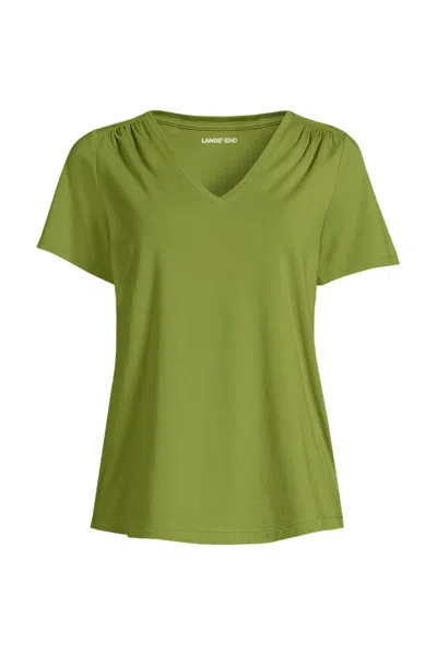 Lands' End Women's Short Sleeve Lightweight Jersey Gathered Shoulder T-shirt In Green