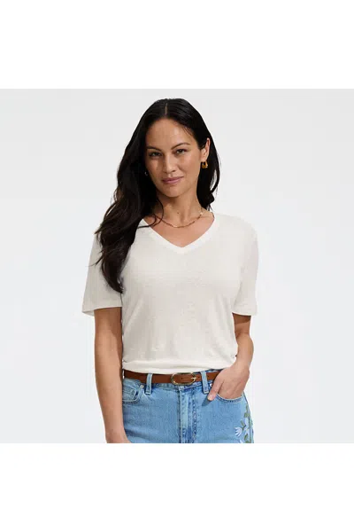 Lands' End Women's Short Sleeve Linen Blend V-neck Tee In White